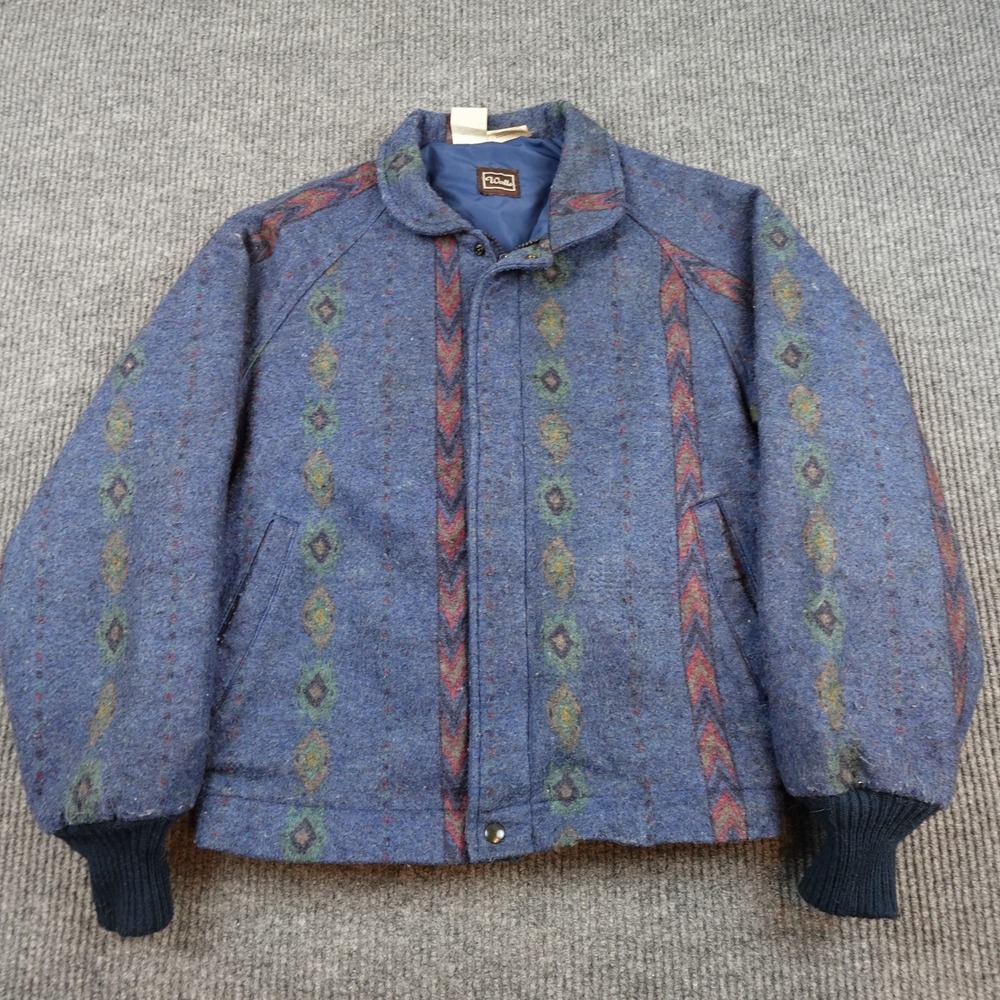 Vintage Walls Aztec Jacket Mens Medium Blue Bomber Southwestern Western USA